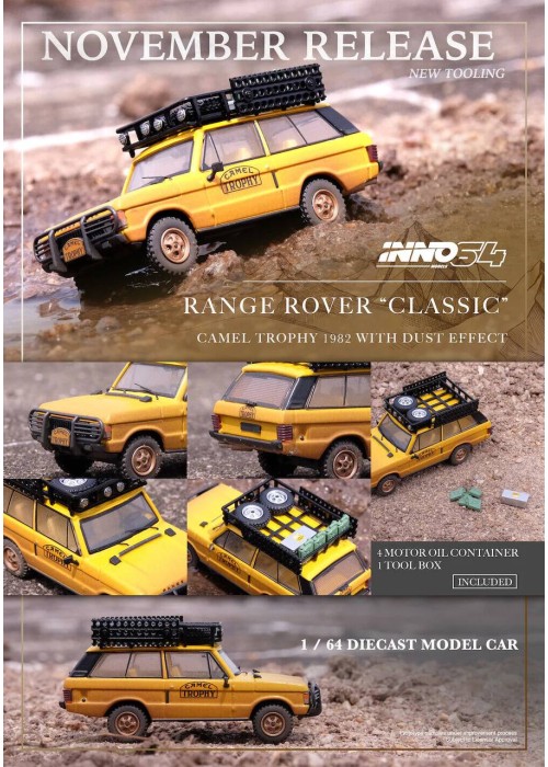INNO64 Range Rover "Classic" Camel Trophy 1982 With Dust Effect w/Tool Box (1:64)