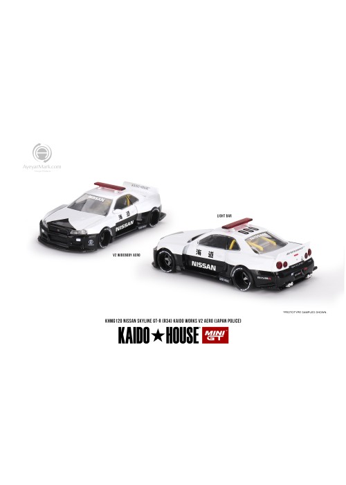 Kaido House+MINI GT Nissan Skyline GT-R R34 Kaido Works (V2 Aero) Police KHMG120 (NON-DISCOUNT ITEM)