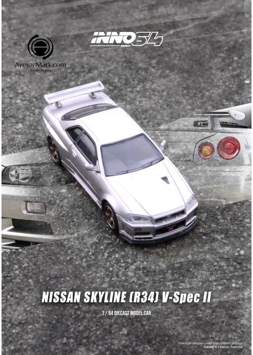INNO 1:64 NISSAN SKYLINE GT-R (R34) V-Spec II Silver IN64-R34VS-SIL (NON-DISCOUNT ITEM)