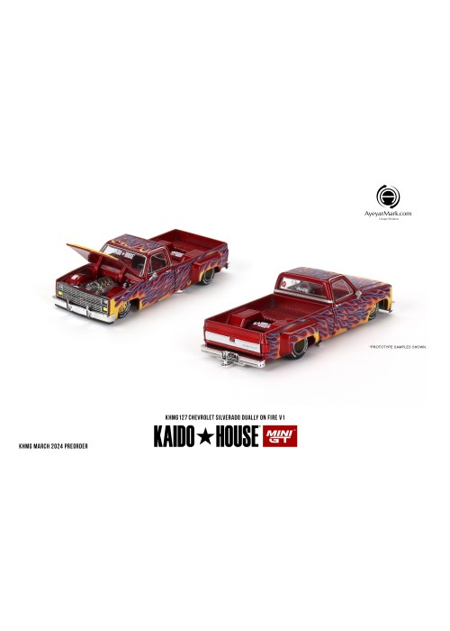 Kaido House + MINIGT Chevrolet Silverado Dually on Fire V1 KHMG127 (NON-DISCOUNT ITEM)