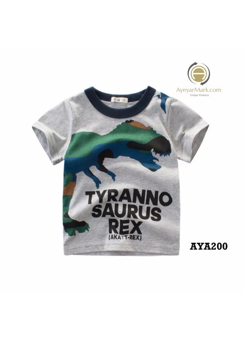 ကလေးချည်သားအင်္ကျီ တီရှုပ် Cotton T shirt for baby kids Dinosaur design AYA200