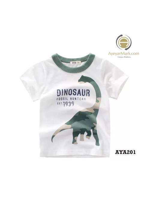 ကလေးချည်သားအင်္ကျီ တီရှုပ် Cotton T shirt for baby kids Dinosaur design AYA201