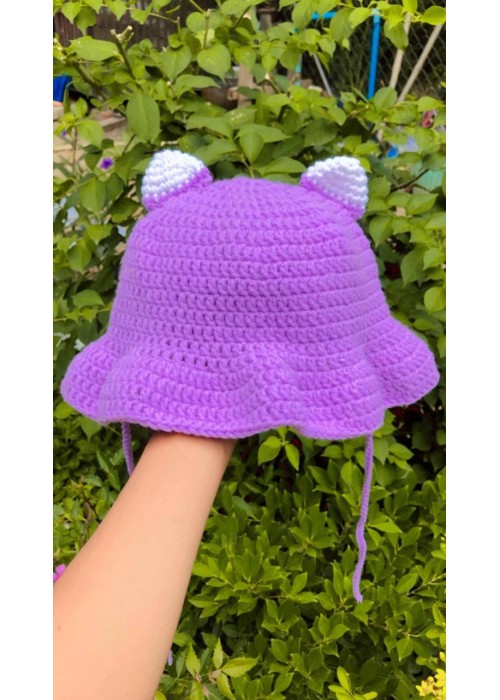 ကလေးဆောင်း ချည်ထိုး ဦးထုပ် Light Purple Knitted Woven Hat for baby kids Bee design AYAHATZ