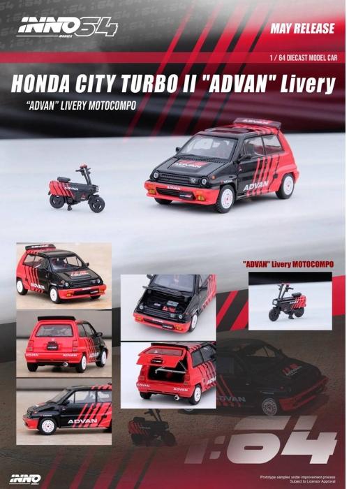 INNO64 Honda City Turbo II ADVAN Livery With Motocompo IN64-CITYII-AD (1:64)