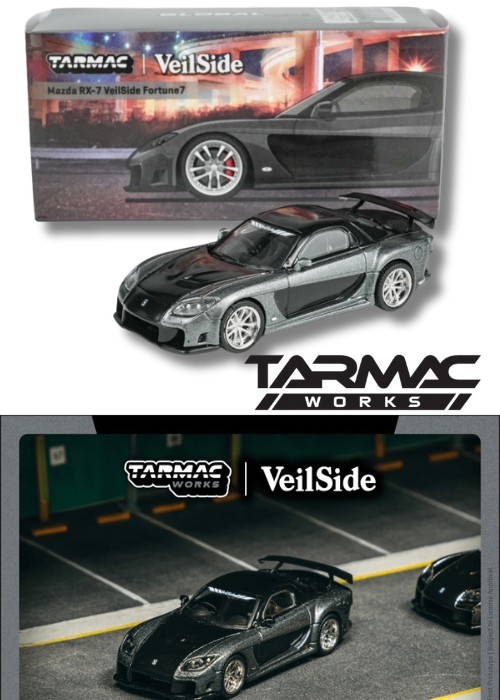 Tarmac Works Mazda RX-7 VeilSide Fortune7 Grey Metallic / Black T64G-075-GY (1:64) Diecast Model Car Collectible Tarmac Works Mazda RX-7 VeilSide Fortune7 Grey Metallic / Black T64G-075-GY (1:64) Diecast Model Car Collectible