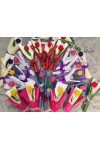 ကျူလစ်ပန်း သုံးပွင့် ပန်းစည်း ချည်ထိုး Handmade Knitted Woven 3 Tulip Flowers Handmade Craft Flowers Bouquet ATFB108h