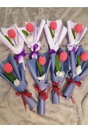 ကျူလစ်ပန်း တပွင့် ပန်းစည်း ချည်ထိုး Handmade Knitted Woven Tulip Handmade Craft Flowers Bouquet ATFB108e