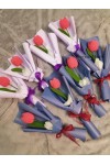 ကျူလစ်ပန်း တပွင့် ပန်းစည်း ချည်ထိုး Handmade Knitted Woven Tulip Handmade Craft Flowers Bouquet ATFB108e