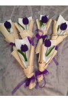 ကျူလစ်ပန်း တပွင့် ပန်းစည်း ချည်ထိုး Handmade Knitted Woven Tulip Handmade Craft Flowers Bouquet ATFB108g