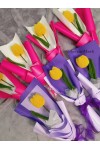 ကျူလစ်ပန်း တပွင့် ပန်းစည်း ချည်ထိုး Handmade Knitted Woven Tulip Handmade Craft Flowers Bouquet ATFB108c