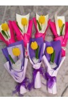 ကျူလစ်ပန်း တပွင့် ပန်းစည်း ချည်ထိုး Handmade Knitted Woven Tulip Handmade Craft Flowers Bouquet ATFB108c