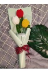 ကျူလစ်ပန်း သုံးပွင့် ပန်းစည်း ချည်ထိုး Handmade Knitted Woven 3 Tulip Flowers Handmade Craft Flowers Bouquet ATFB108h