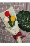 ကျူလစ်ပန်း သုံးပွင့် ပန်းစည်း ချည်ထိုး Handmade Knitted Woven 3 Tulip Flowers Handmade Craft Flowers Bouquet ATFB108h