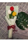 ကျူလစ်ပန်း သုံးပွင့် ပန်းစည်း ချည်ထိုး Handmade Knitted Woven 3 Tulip Flowers Handmade Craft Flowers Bouquet ATFB108h