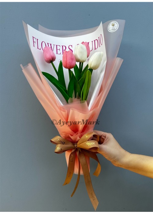 ကျူလစ်ပန်းခြောက် ငါးပွင့် ပန်းစည်း  5 Tulip Flowers Artificial Flowers Bouquet ATFB109