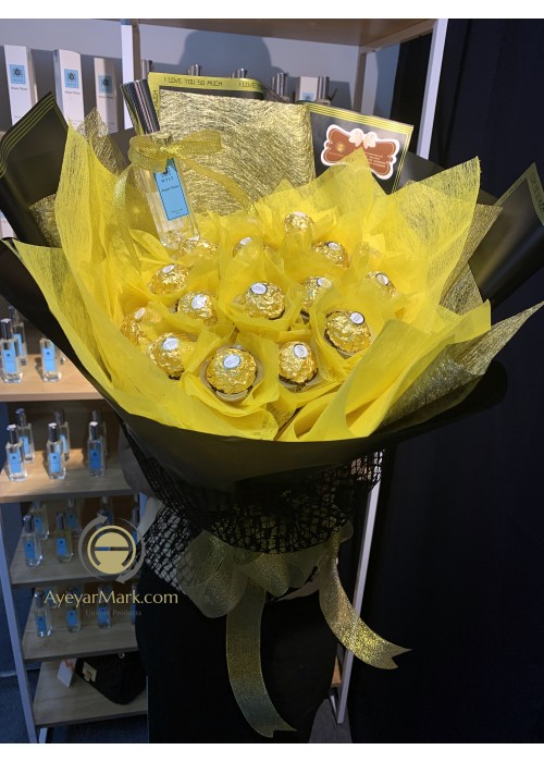 ချောကလပ်ပန်းစည်း+Myst ရေမွှေးပုလင်း30ml Chocolate Flower Bouquet with 20 pcs Chocolate + Myst Perfume 30ML 1 pc CCLFB109