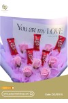 Kit Kat ချောကလပ် ရေမွှေးနှင်းဆီ ပန်းခြောက် ပန်းစည်း 5 Kit Kat Chocolate and Some Artificial Soap Flower Bouquet CCLFB115