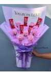 Kit Kat ချောကလပ် ရေမွှေးနှင်းဆီ ပန်းခြောက် ပန်းစည်း 5 Kit Kat Chocolate and Some Artificial Soap Flower Bouquet CCLFB115