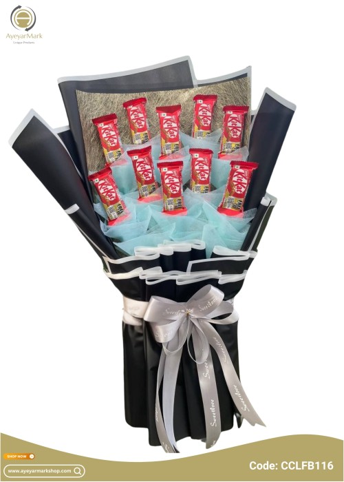 ချောကလပ် ပန်းစည်း Chocolate Flower Bouquet with 10 Kit Kat CCLFB116c