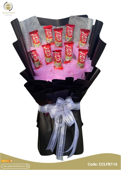 ချောကလပ် ပန်းစည်း Chocolate Flower Bouquet with 10 Kit Kat CCLFB116e