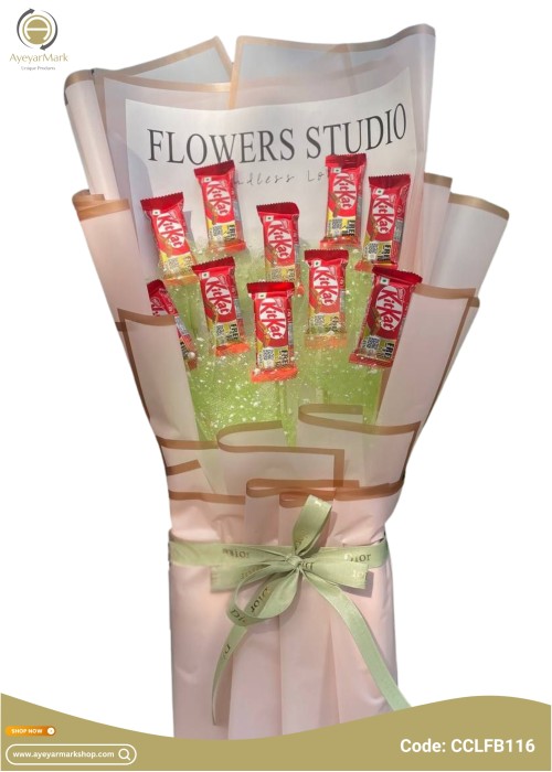 ချောကလပ် ပန်းစည်း Chocolate Flower Bouquet with 10 Kit Kat CCLFB116d
