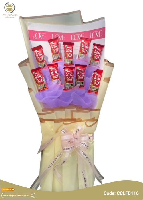 ချောကလပ် ပန်းစည်း Chocolate Flower Bouquet with 10 Kit Kat CCLFB116b