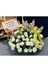 နှင်းဆီပန်း ပန်းခြင်း Fresh Flower Basket with roses and some seasonal leaves FBK100
