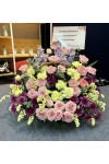 ရောင်စုံ နှင်းဆီပန်း ပန်းခြင်း Fresh Flower Basket with roses and some seasonal leaves FBK101