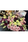 ရောင်စုံ နှင်းဆီပန်း ပန်းခြင်း Fresh Flower Basket with roses and some seasonal leaves FBK101