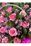 နှင်းဆီပန်း ပန်းခြင်း Fresh Flower Basket with roses and some seasonal leaves FBK102