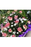 နှင်းဆီပန်း ပန်းခြင်း Fresh Flower Basket with roses and some seasonal leaves FBK103