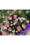 နှင်းဆီပန်း ပန်းခြင်း Fresh Flower Basket with roses and some seasonal leaves FBK103