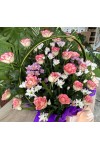 နှင်းဆီပန်း ပန်းခြင်း Fresh Flower Basket with roses and some seasonal leaves FBK103
