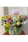 ရောင်စုံပန်းခြင်း Fresh Flower Basket with Colorful Mixed Flower and some seasonal leaves FBK105