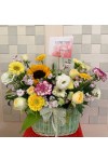 ရောင်စုံပန်းခြင်း Fresh Flower Basket with Colorful Mixed Flower and some seasonal leaves FBK105