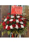 ဖွင့်ပွဲပန်းစတန်း နှင်းဆီ ဂန္ဓမာ ဇော်မွှားပန်း Grand Opening Celebration Fresh Flower Stand with Roses Chrysanthemum Carnation and some seasonal leaves FST103