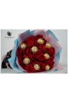 နှင်းဆီပန်း ပန်းစည်း Fresh Flower Bouquet approx 50 roses with 8 chocolate balls FFB143