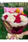 နှင်းဆီပန်း ပန်းစည်း Fresh Flower Bouquet with Assorted Toy Approx 30 roses FFB101