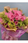 နှင်းဆီပန်း ပန်းစည်း အရံပန်းအပါ Fresh Flower Bouquet approx 30 roses with some seasonal green leaves FFB103