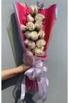 နှင်းဆီပန်း ပန်းစည်း အရံပန်းအပါ Fresh Flower Bouquet approx 15 roses with some seasonal green leaves FFB107