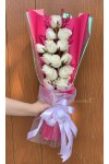 နှင်းဆီပန်း ပန်းစည်း အရံပန်းအပါ Fresh Flower Bouquet approx 15 roses with some seasonal green leaves FFB107