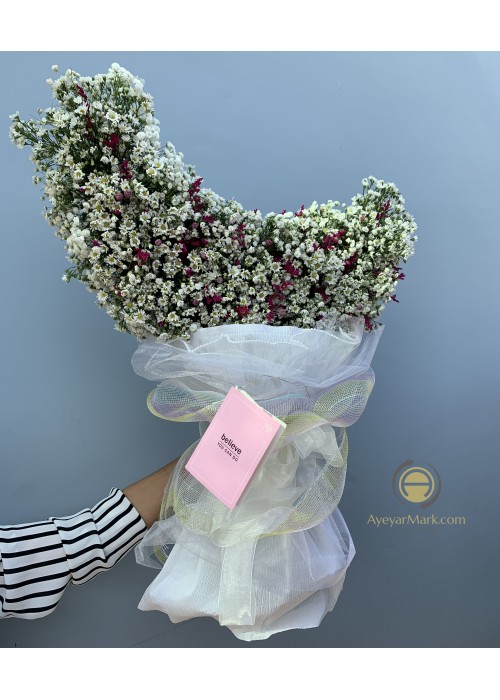 လခြမ်းပုံ ပန်းစည်း Led ကြိုးအပါ Moon Shape Fresh Flower Bouquet 360 view with Led light included FFB110