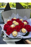 နှင်းဆီပန်းပန်းစည်း ချောကလပ် 10လုံးအပါ Fresh Flower Bouquet approx 20 roses and 10pc chocolate FFB111