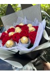 နှင်းဆီပန်းပန်းစည်း ချောကလပ် 10လုံးအပါ Fresh Flower Bouquet approx 20 roses and 10pc chocolate FFB111