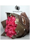 နှင်းဆီပန်း ပန်းစည်း အရံပန်းအပါ Fresh Flower Bouquet approx 25 roses with some seasonal Leaf FFB122