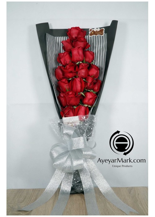 နှင်းဆီပန်း ပန်းစည်း Fresh Flower Bouquet approx 20 roses FFB128