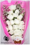 နှင်းဆီပန်း ပန်းစည်း အရံပန်းအပါ Fresh Flower Bouquet approx 20 roses with some seasonal green leaves FFB130