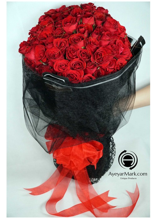 နှင်းဆီပန်း ပန်းစည်း Fresh Flower Rose Bouquet Approx 80 roses FFB145
