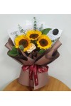 နေကြာပန်း ပန်းစည်း Imported Sun-Flower Fresh Flower Bouquet approx 3 Sunflower With Some Seasonal Green Leaves FFB160