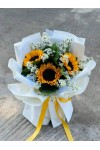နေကြာပန်း ပန်းစည်း Imported Sun-Flower Fresh Flower Bouquet approx 3 Sunflower With Some Seasonal Green Leaves FFB161